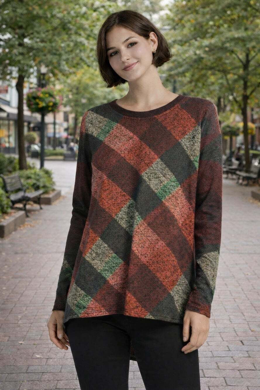 Nally & Millie Womens Sweater Plaid Tartan Style NWT L/XL New A116 Excellent